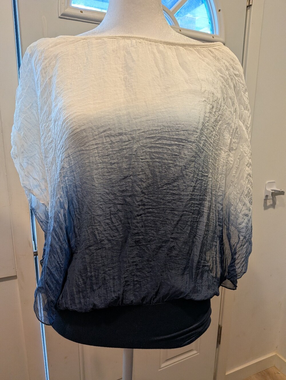 Women’s Silk Ombre Batwing Blouse in White and Blue